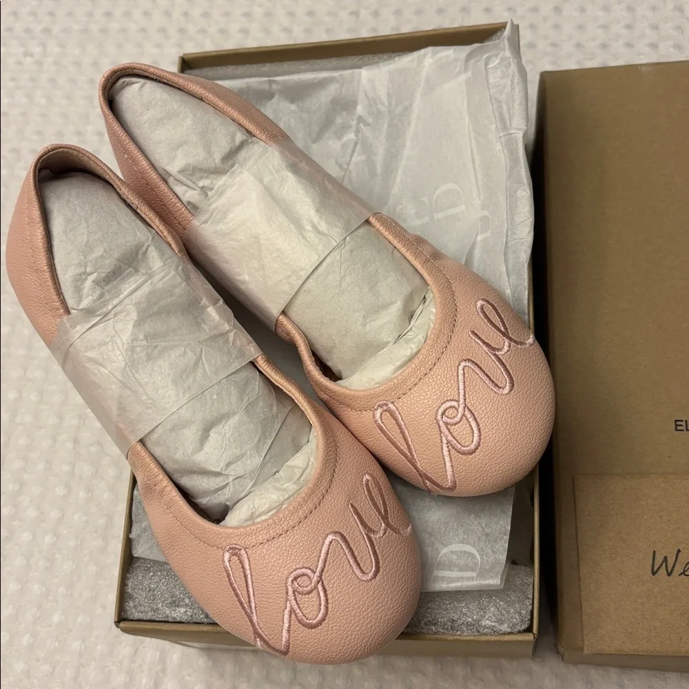 NEW! ED Ellen DeGeneres Langlee Size 11.5M 13M 1M PEONY PINK 'Love' Ballet Flats